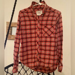 Abercrombie & Fitch Red and Gray Plaid Shirt